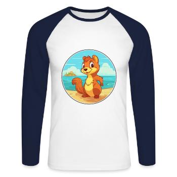 Squirrel Watercolor Cartoon Kawaii Clipart Animal - Unisex Long Sleeve Baseball T-Shirt - white/navy - Front - Nik (191cm)