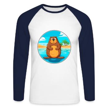 Beaver Watercolor Cartoon Kawaii Clipart Animal - Unisex Long Sleeve Baseball T-Shirt - white/navy - Front - Nik (191cm)
