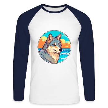 Wolf Aquarell Cartoon Kawaii Clipart Tier - Unisex Baseballshirt langarm - Weiß/Navy - Vorne - Nik (191cm)
