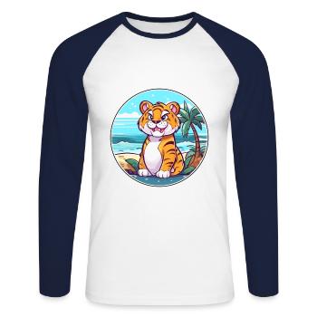 Tiger Aquarell Cartoon Kawaii Clipart Tier - Unisex Baseballshirt langarm - Weiß/Navy - Vorne - Nik (191cm)