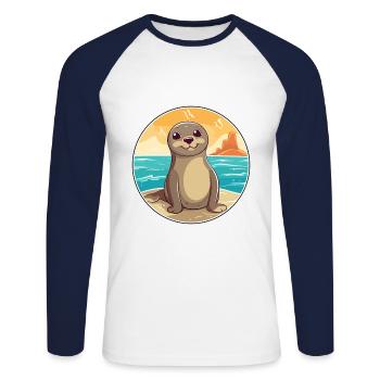 Siegel Aquarell Karikatur Kawaii Clipart Tier - Unisex Baseballshirt langarm - Weiß/Navy - Vorne - Nik (191cm)