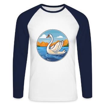 Cygne aquarelle dessin animé Kawaii Clipart Animal - T-shirt baseball manches longues Homme - blanc/marine - Devant - Nik (191cm)
