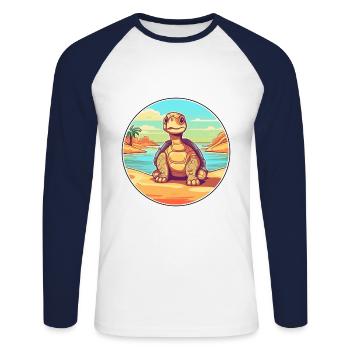 Turtle Watercolor Cartoon Kawaii Clipart Animal - Unisex Long Sleeve Baseball T-Shirt - white/navy - Front - Nik (191cm)