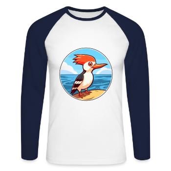 Pic aquarelle dessin animé Kawaii Clipart animal de compagnie - T-shirt baseball manches longues Homme - blanc/marine - Devant - Nik (191cm)