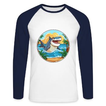 Requin aquarelle dessin animé kawaii Clipart Animal - T-shirt baseball manches longues Homme - blanc/marine - Devant - Nik (191cm)