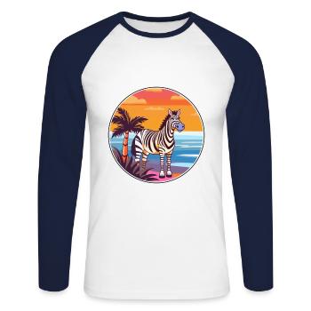 Zebra Watercolor Cartoon Kawaii Clipart Animal - Unisex Long Sleeve Baseball T-Shirt - white/navy - Front - Nik (191cm)