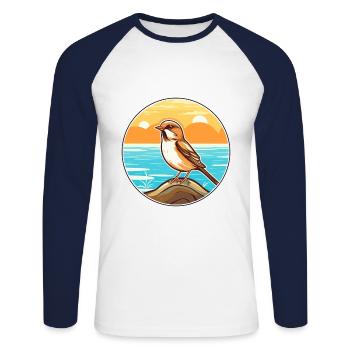 Sparrow Watercolor Cartoon Kawaii Clipart Animal - Unisex Long Sleeve Baseball T-Shirt - white/navy - Front - Nik (191cm)
