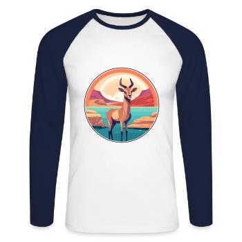 Antilope Aquarell Cartoon Kawaii Clipart Tier - Unisex Baseballshirt langarm - Weiß/Navy - Vorne - Nik (191cm)