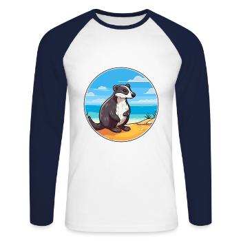 Blaireau Aquarelle Dessin Animé Kawaii Clipart Animal - T-shirt baseball manches longues Homme - blanc/marine - Devant - Nik (191cm)