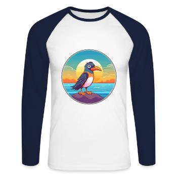 Oiseau Aquarelle Cartoon Kawaii Clipart Animal - T-shirt baseball manches longues Homme - blanc/marine - Devant - Nik (191cm)