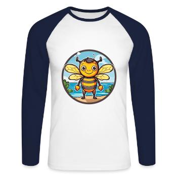 Biene Aquarell Cartoon Kawaii Clipart Tier - Unisex Baseballshirt langarm - Weiß/Navy - Vorne - Nik (191cm)