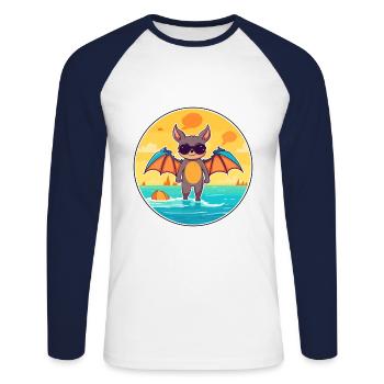 Fledermaus Aquarell Cartoon Kawaii Clipart Tier - Unisex Baseballshirt langarm - Weiß/Navy - Vorne - Nik (191cm)