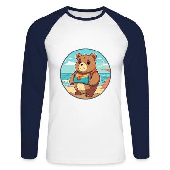 Ours aquarelle dessin animé Kawaii Clipart Animal - T-shirt baseball manches longues Homme - blanc/marine - Devant - Nik (191cm)