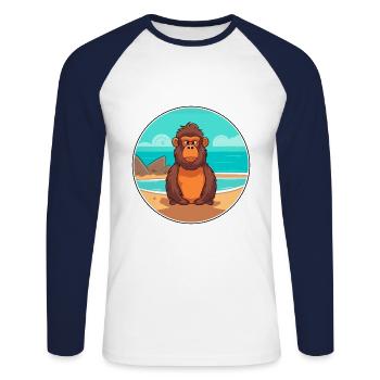Baboon Watercolor Cartoon Kawaii Clipart Animal - Unisex Long Sleeve Baseball T-Shirt - white/navy - Front - Nik (191cm)