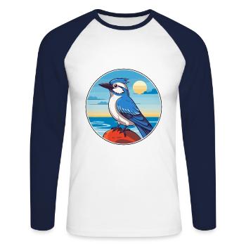 Blue Jay Watercolor Cartoon Kawaii Clipart Animal - Unisex Long Sleeve Baseball T-Shirt - white/navy - Front - Nik (191cm)