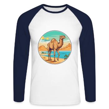 Camel Watercolor Cartoon Kawaii Clipart Animal - Unisex Long Sleeve Baseball T-Shirt - white/navy - Front - Nik (191cm)