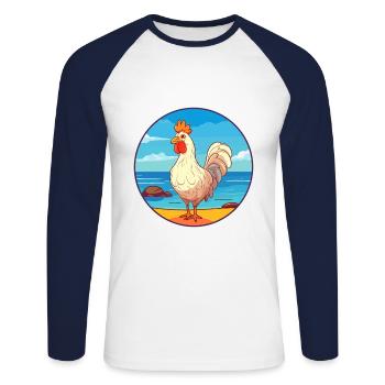 Chicken Watercolor Cartoon Kawaii Clipart Animal - Unisex Long Sleeve Baseball T-Shirt - white/navy - Front - Nik (191cm)