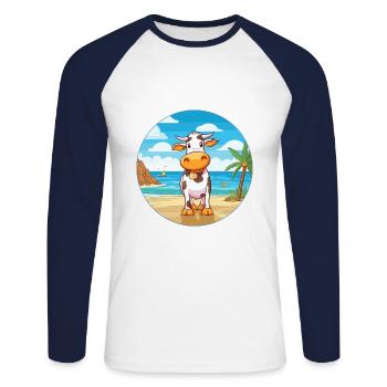 Cow Watercolor Cartoon Kawaii Clipart Animal - Unisex Long Sleeve Baseball T-Shirt - white/navy - Front - Nik (191cm)