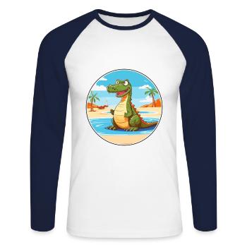 Crocodile aquarelle dessin animé Kawaii Clipart Animal - T-shirt baseball manches longues Homme - blanc/marine - Devant - Nik (191cm)