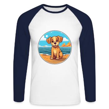 Chien aquarelle dessin animé Kawaii Clipart Animal - T-shirt baseball manches longues Homme - blanc/marine - Devant - Nik (191cm)