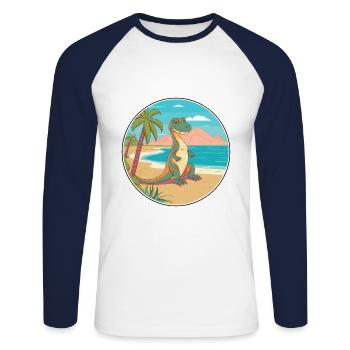 Lizard Watercolor Cartoon Kawaii Clipart Animal - Unisex Long Sleeve Baseball T-Shirt - white/navy - Front - Nik (191cm)
