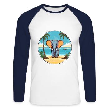 Elephant Watercolor Cartoon Kawaii Clipart Animal - Unisex Long Sleeve Baseball T-Shirt - white/navy - Front - Nik (191cm)