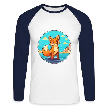 Fuchs Aquarell Cartoon Kawaii Clipart Tier - Unisex Baseballshirt langarm - Weiß/Navy - Vorne - Nik (191cm)