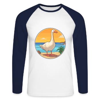 Goose Watercolor Cartoon Kawaii Clipart Animal - Unisex Long Sleeve Baseball T-Shirt - white/navy - Front - Nik (191cm)