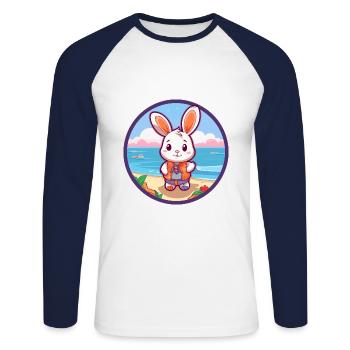 Lapin aquarelle dessin animé Kawaii Clipart Animal - T-shirt baseball manches longues Homme - blanc/marine - Devant - Nik (191cm)