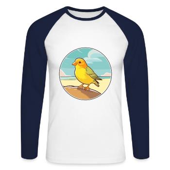Canari aquarelle dessin animé Kawaii Clipart Animal - T-shirt baseball manches longues Homme - blanc/marine - Devant - Nik (191cm)