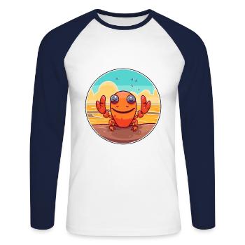 Craw aquarelle dessin animé Kawaii Clipart Animal - T-shirt baseball manches longues Homme - blanc/marine - Devant - Nik (191cm)