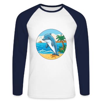 Delfin Aquarell Cartoon Kawaii Clipart Tier - Unisex Baseballshirt langarm - Weiß/Navy - Vorne - Nik (191cm)