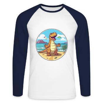 Dinosaur Watercolor Cartoon Kawaii Clipart Animal - Unisex Long Sleeve Baseball T-Shirt - white/navy - Front - Nik (191cm)