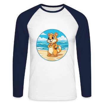 Chipmunk Watercolor Cartoon Kawaii Clipart Animal - Unisex Long Sleeve Baseball T-Shirt - white/navy - Front - Nik (191cm)