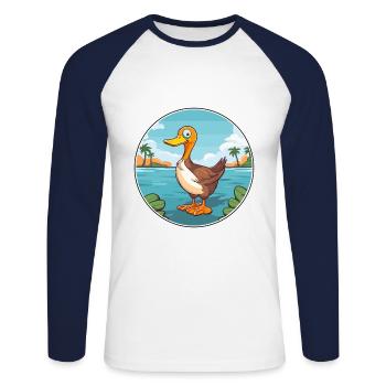 Canard aquarelle dessin animé kawaii clipart animal - T-shirt baseball manches longues Homme - blanc/marine - Devant - Nik (191cm)