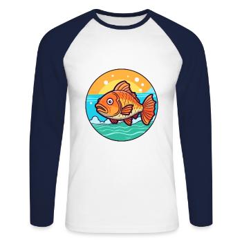 Fish Watercolor Cartoon Kawaii Clipart Animal - Unisex Long Sleeve Baseball T-Shirt - white/navy - Front - Nik (191cm)