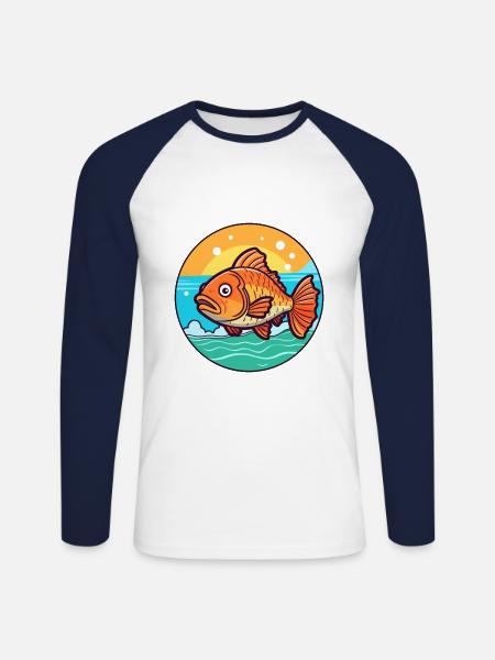 Fisch Aquarell Karikatur Kawaii Clipart Tier - Unisex Baseballshirt langarm - Weiß/Navy
