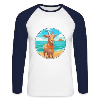 Ziege Aquarell Cartoon Kawaii Clipart Tier - Unisex Baseballshirt langarm - Weiß/Navy - Vorne - Nik (191cm)