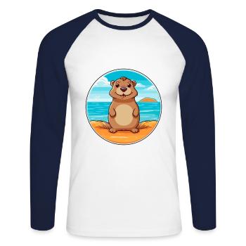 Gopher Watercolor Cartoon Kawaii Clipart Animal - Unisex Long Sleeve Baseball T-Shirt - white/navy - Front - Nik (191cm)