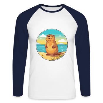 Und täglich grüßt das Murmeltier Aquarell Karikatur Kawaii Clipart Tier - Unisex Baseballshirt langarm - Weiß/Navy - Vorne - Nik (191cm)
