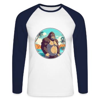 Gorilla Watercolor Cartoon Kawaii Clipart Animal - Unisex Long Sleeve Baseball T-Shirt - white/navy - Front - Nik (191cm)