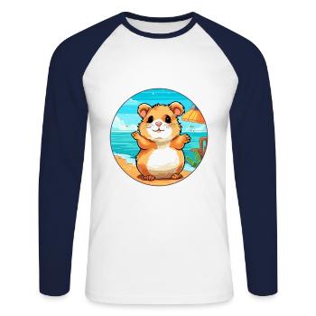 Hamster Aquarell Cartoon Kawaii Clipart Tier - Unisex Baseballshirt langarm - Weiß/Navy - Vorne - Nik (191cm)