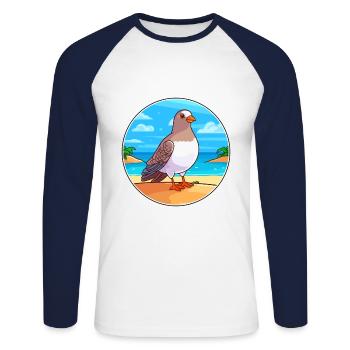 Colombe Aquarelle Cartoon Kawaii Clipart Animal - T-shirt baseball manches longues Homme - blanc/marine - Devant - Nik (191cm)