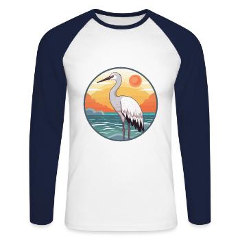 Kranich Aquarell Cartoon Kawaii Clipart Tier - Unisex Baseballshirt langarm - Weiß/Navy - Vorne - Nik (191cm)