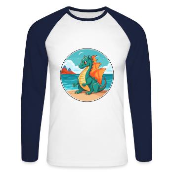 Dragon Aquarelle Cartoon Kawaii Clipart Animal - T-shirt baseball manches longues Homme - blanc/marine - Devant - Nik (191cm)
