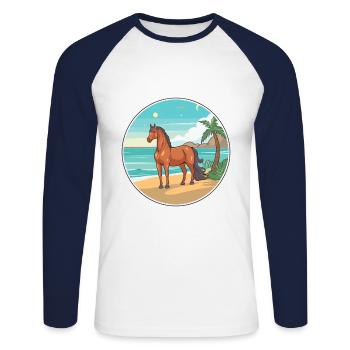 Cheval Aquarelle Dessin Animé Kawaii Clipart Animal - T-shirt baseball manches longues Homme - blanc/marine - Devant - Nik (191cm)