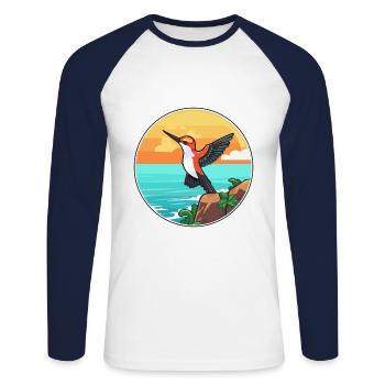 Colibri aquarelle dessin animé Kawaii Clipart animal de compagnie - T-shirt baseball manches longues Homme - blanc/marine - Devant - Nik (191cm)