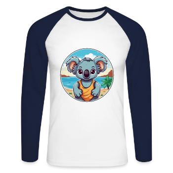 Koala Aquarell Cartoon Kawaii Clipart Tier - Unisex Baseballshirt langarm - Weiß/Navy - Vorne - Nik (191cm)