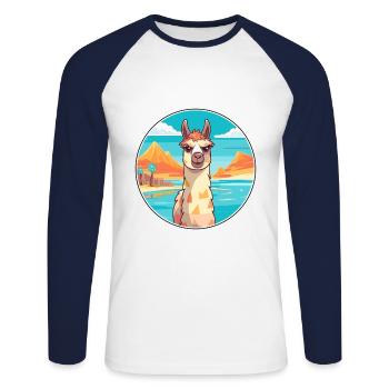 Lama Aquarell Cartoon Kawaii Clipart Tier - Unisex Baseballshirt langarm - Weiß/Navy - Vorne - Nik (191cm)
