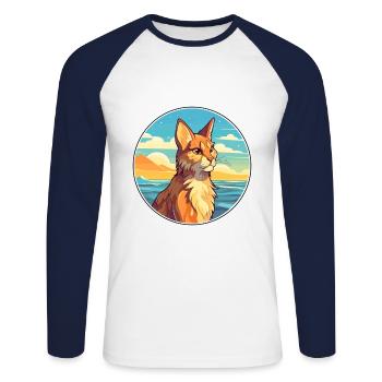 Lynx Watercolor Cartoon Kawaii Clipart Animal - Unisex Long Sleeve Baseball T-Shirt - white/navy - Front - Nik (191cm)